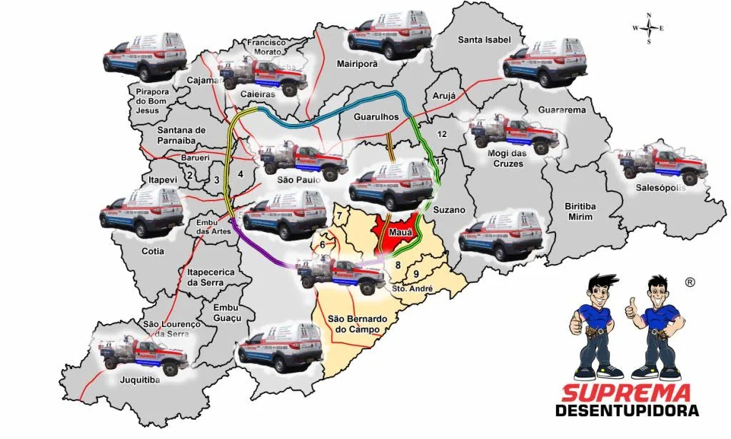 Mapa de cobertura da Suprema na Região Metropolitana de São Paulo